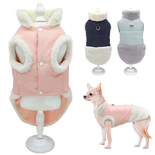 Winter Gilet Fleece Jacket with Fluffy Cuffs for Cats and Small Medium Dogs under 9kg