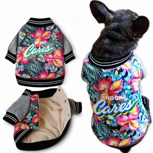 Dog bomber jacket with fleece inlay flower print button down for frenchies small medium dogs