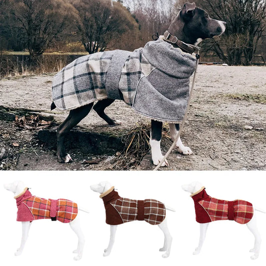 Winter Comfort Check Pattern Coat with Fluffy High Neck for Medium Large Dogs