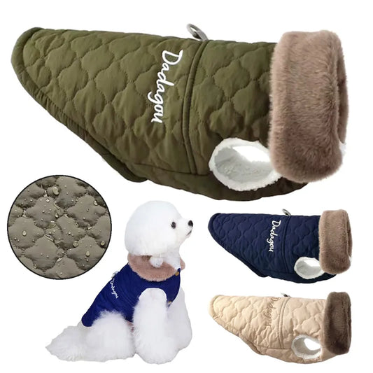 Waterproof Winter Gilet Body Warmer with Fur Neck and Fleece Inlay for Small Medium Dogs under 10kg
