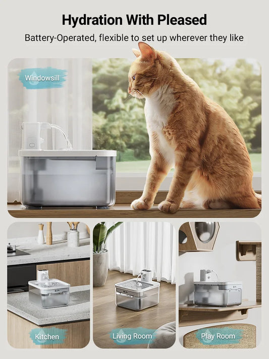 Wireless 2.5L Pet Water Fountain with fast rechargable battery for cats & dogs
