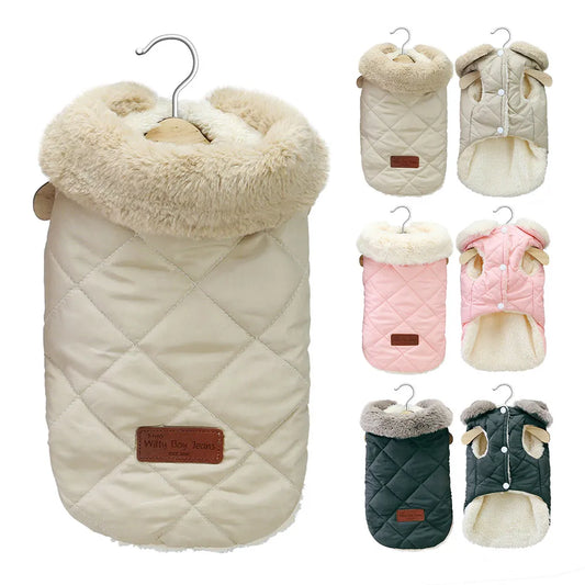 Winter Stylish Chic Gilet with Fleece Inlay and Fur Neck for Cats and Small Medium Dogs under 9kg