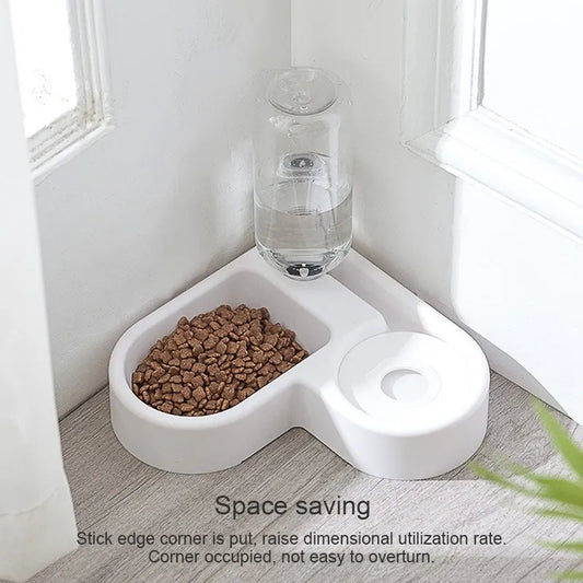 Space saving corner 2-in-1 pet feeding station for Cats & Dogs
