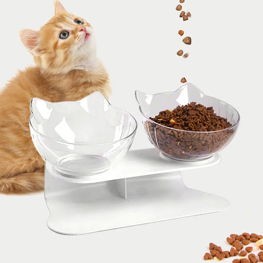 Non-slip elevated pet feeding station with cat head shaped bowls