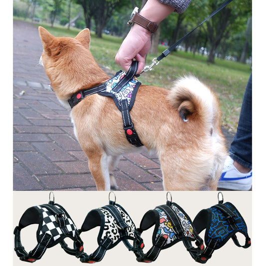Stylish Unique Pattern Pet No-Pull Harness with Reflective Strips for Small Medium Large Dogs