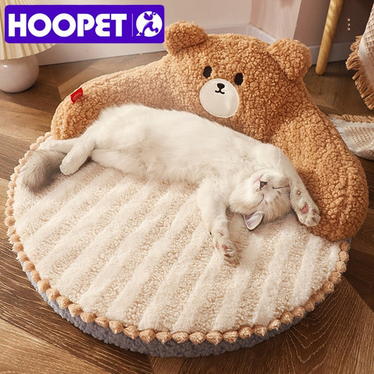 Fluffy Bear Cat Round Shape Pet Sofa Bed for Cats and Small Medium Dog Removal Cover