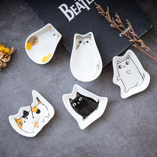 Japanese Style Cat Shape Designer Ceramic Dish Jewellery Plate Saucer Decoration