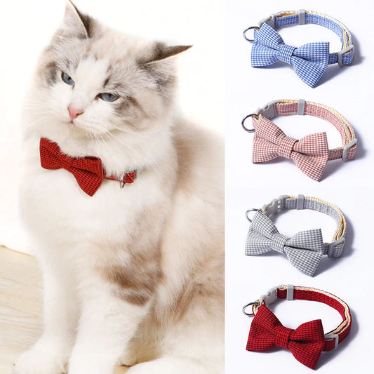 Checked bowtie collar for cats and small dogs