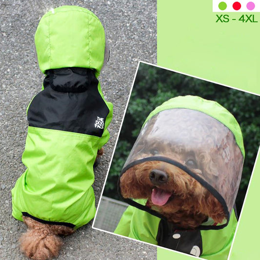 Transparent Hood Neon Colour Waterproof Water Resistant Raincoat for Medium Small Dogs