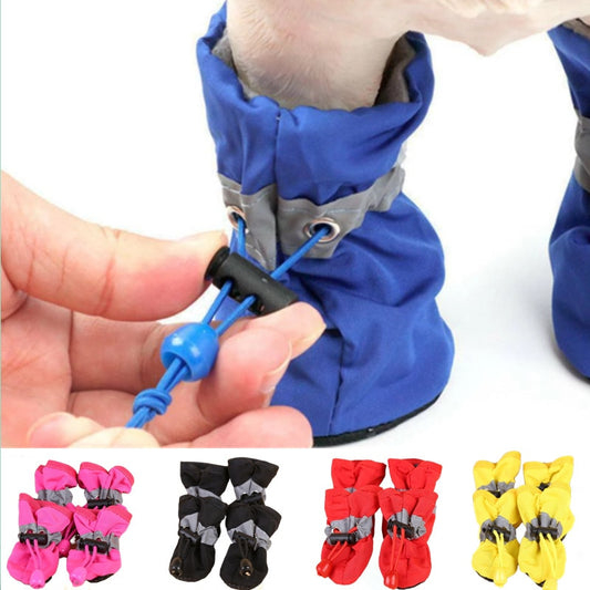 4pcs/set Waterproof Anti-slip Rain Boots Footwear Drawstring rope locks for small medium dogs