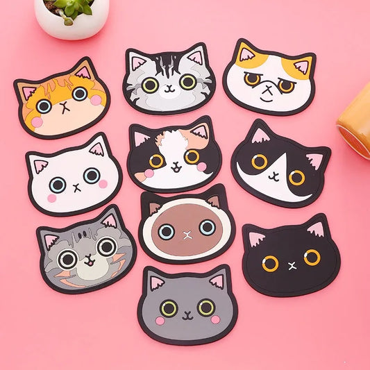 Cat shape cat face coaster silicone cup holder water marks washable non-slip insulated